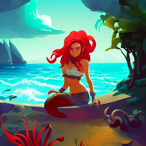 Image similar to painting mermaid treasure on sea of thieves game avatar hero smooth face median photoshop filter cutout vector, behance hd by jesper ejsing, by rhads, makoto shinkai and lois van baarle, ilya kuvshinov, rossdraws global illumination