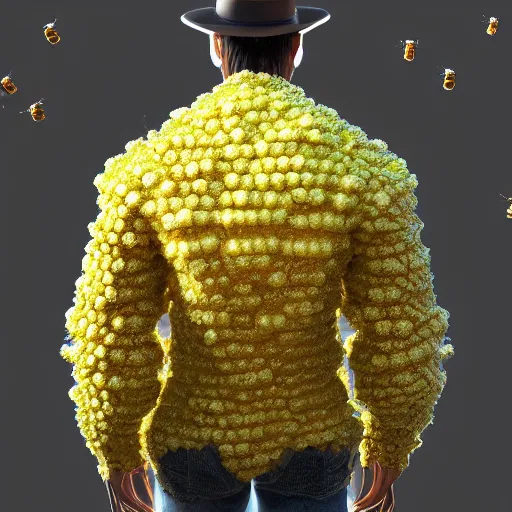 Image similar to a person wearing clothes made out of nothing but bees , made by Stanley Artgerm Lau, WLOP, Rossdraws, ArtStation, CGSociety, concept art, cgsociety, octane render, trending on artstation, artstationHD, artstationHQ, unreal engine, 4k, 8k,