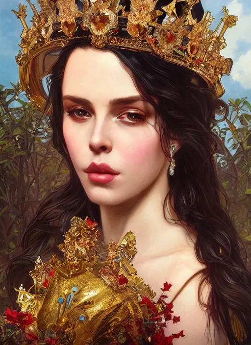 Image similar to lana rhoades as queen, incredibly detailed face, true anatomy, art by artgerm and greg rutkowski and alphonse mucha