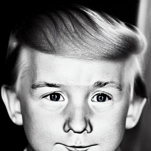 Prompt: a face portrait of donald trump at 6 years old. photography.