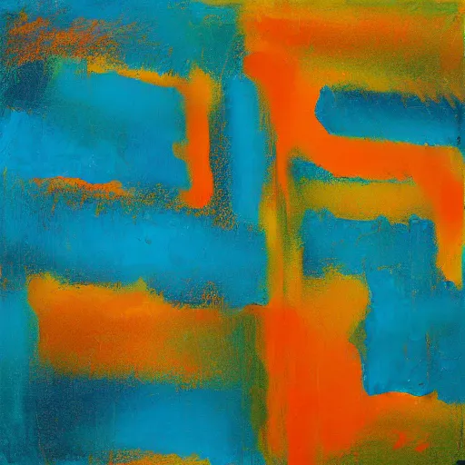 Image similar to a beautiful abstract turquoise, orange and yellow impasto textured painting by gerhard richter, texture,