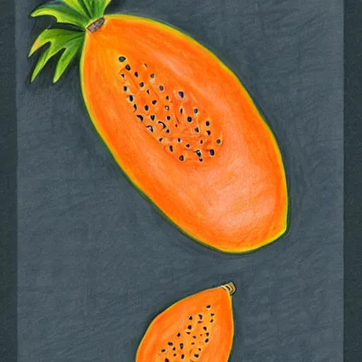 Image similar to a drawing of a papaya fruit with muscles, dressed as a sailor