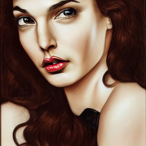 Image similar to illustration of the beauty gal gadot, done by mark ryden