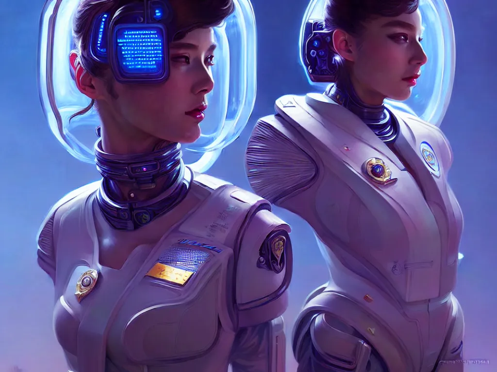 Image similar to portrait futuristic planet venus police uniform female, in a future huge spaceship internal, neon light, ssci - fi and fantasy, intricate and very very beautiful and elegant, highly detailed, digital painting, artstation, concept art, smooth and sharp focus, illustration, art by tan zi and ayanamikodon and alphonse mucha and wlop