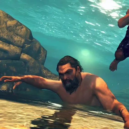 Prompt: jason momoa underwater, grand theft auto 5 gameplay