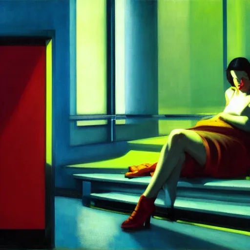 Image similar to Cyberpunk art by Edward Hopper, 4k,