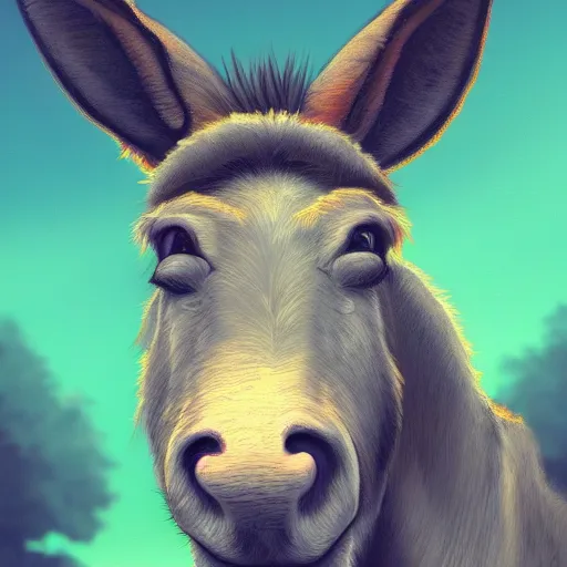 Prompt: Portrait of a weed smoking donkey, digital painting, highly detailed, fantasy, artstation, concept art, smooth, sharp focus, illustration