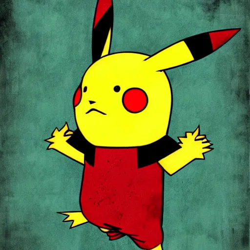 Prompt: a poster of a horror slasher movie starring pikachu