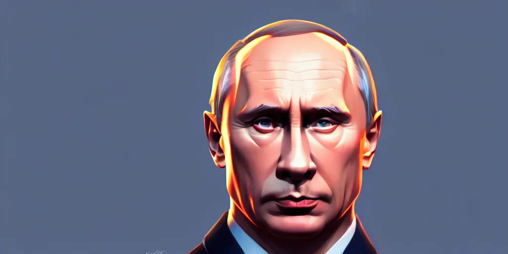 Image similar to low angle portrait of vladimir putin, tepainting concept Blizzard pixar maya engine on stylized background splash comics global illumination lighting artstation lois van baarle, ilya kuvshinov, rossdraws