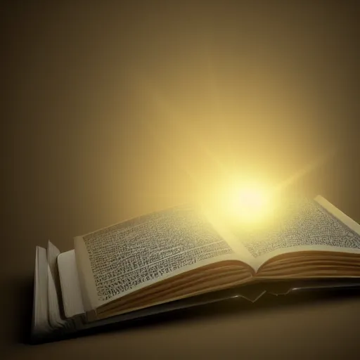 Image similar to light falling on a mythical book in dark background, artstation