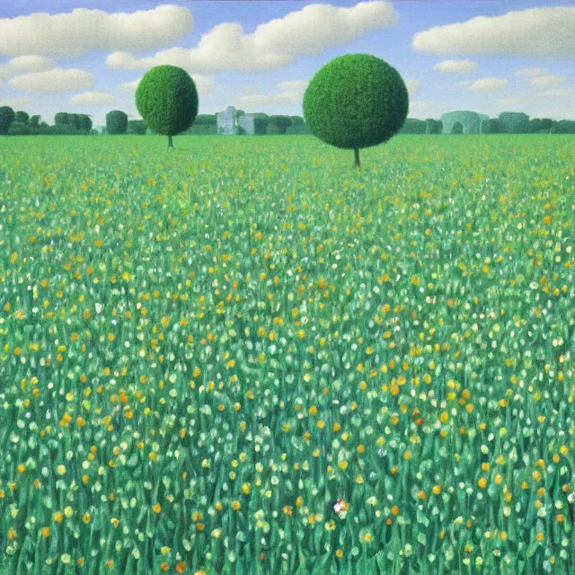 Image similar to kaali in distance looking at you in beautiful meadow of flower, detailed painting by rene magritte