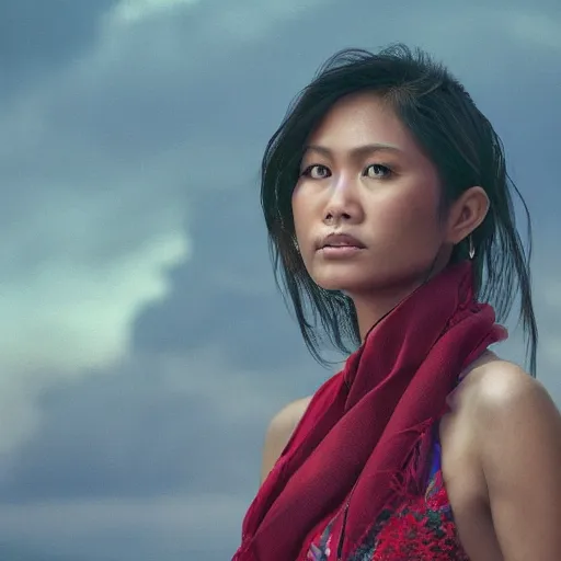 Image similar to portrait of a stunningly beautiful Filipina, depth of field, zeiss lens, detailed, symmetrical, centered, fashion photoshoot, by Annie Leibovitz and Steve McCurry, David Lazar, Jimmy Nelsson, Breathtaking, 8k resolution, extremely detailed, beautiful, establishing shot, artistic, hyperrealistic, beautiful face, octane render