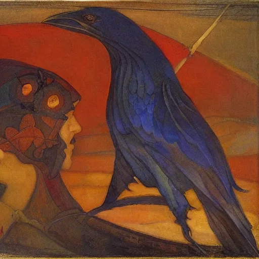 Image similar to war between the crow crown and the house of moths, by Annie Swynnerton and and Nicholas Roerich and Diego Rivera, symbolist, dramatic lighting, elaborate geometric ornament, god rays, rich colors,smooth, sharp focus, extremely detailed