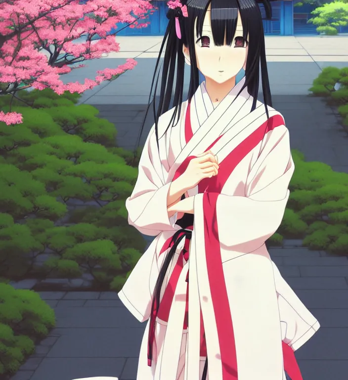 Prompt: anime visual, full body portrait of a japanese woman in traditional clothes outside a temple sweeping the ground, cute face by ilya kuvshinov, yoshinari yoh, makoto shinkai, katsura masakazu, dynamic perspective pose, detailed facial features, kyoani, rounded eyes, crisp and sharp, cel shad, anime poster, ambient light