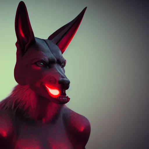 Prompt: portrait of a fierce anubis with red glowing eyes, octane render, unreal engine, hyper realistic, digital art, unreal engine