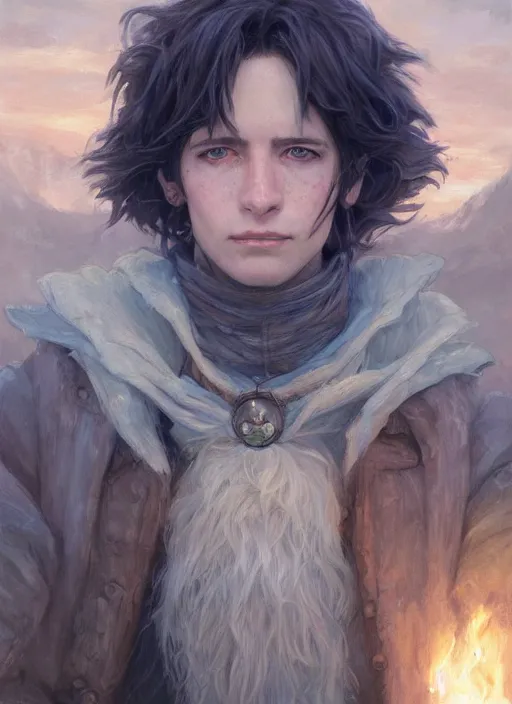 Image similar to howl from howl's moving castle as a realistic fantasy d & d character, closeup portrait art by donato giancola and greg rutkowski, realistic face, digital art, trending on artstation, symmetry!!