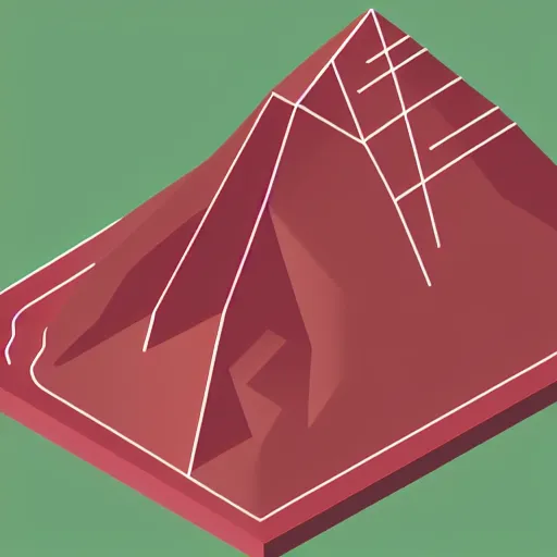 Image similar to isometric view of a mountain with red gems as resources, svg