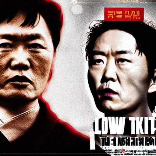 Image similar to low resolution filmstill of a north Korean thriller in the style of Tsui Hark and Ishirō Honda