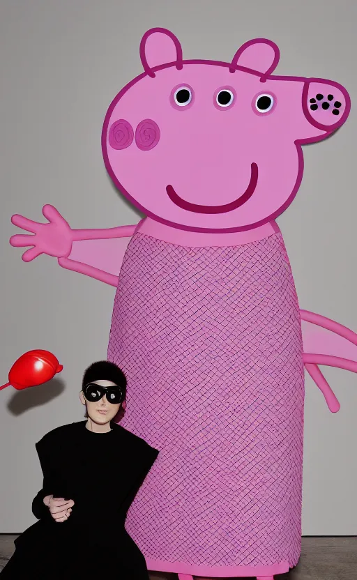 Image similar to peppa pig wearing issey miyake pleats please, photograph by terry richardson