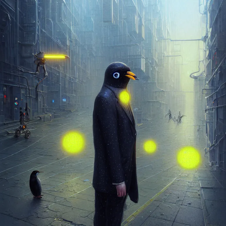 Prompt: A solarpunk very highly detailed Anthropomorphic cybertronic penguin wearing sport suit with very highly detailed face on the street of a very highly detailed solarpunk city digital impressionism art by Greg Rutkowski and Josan Gonzalez, highly detailed, digital concept art, Volumetric natural light, sharp focus, Golden Ratio illustration, realistic concept art by Stephen Hickman and James Gurney and Hiromasa Ogura Ghost in the Shell rendered in VRAY, From the distance