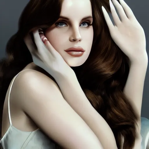 Image similar to Lana del rey in a hand cream commercial, photorealistic, detailed, studio