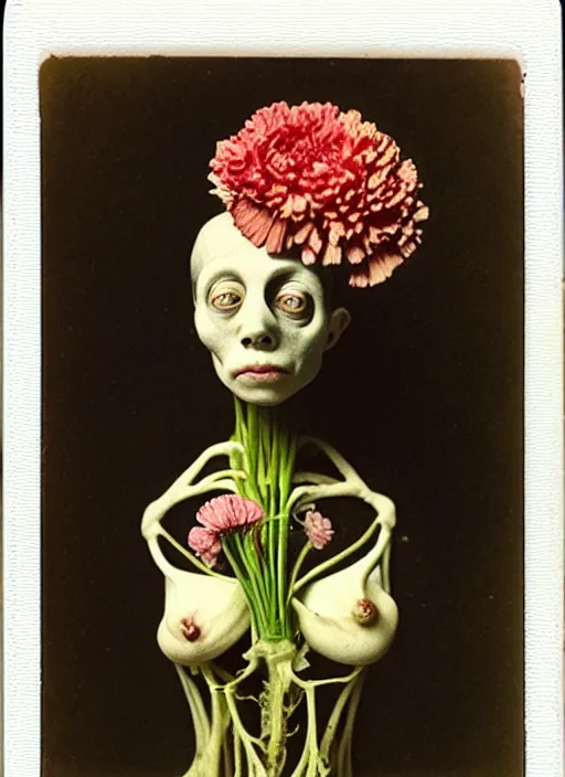 Image similar to beautiful and detailed rotten woman made of plants, carnation, chrysanthemum, tulips, muscles, intricate, organs, ornate, surreal, john constable, guy denning, gustave courbet, caravaggio, romero ressendi 1 9 1 0 polaroid photo