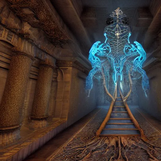 Image similar to A necromancer. Highly detailed 3d fractal, volumetric lighting, sharp focus, ultra-detailed, hyperrealistic, complex, intricate, 3-point perspective, hyper detailed, unreal engine 5, IMAX quality, cinematic, finely detailed, small details, extra detail, symmetrical, high resolution, rendered 3D model, octane render, arnold render, PBR, path tracing, 8k, 4k, HD, hi-res, award-winning, awe-inspiring, ground-breaking, masterpiece , artgem, Dark Fantasy mixed with Socialist Realism, saturated colours