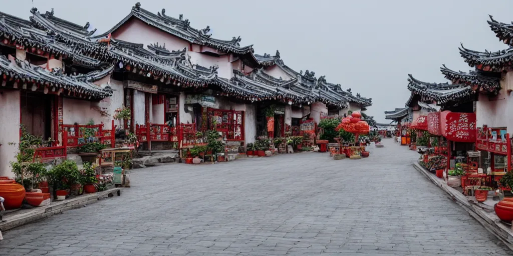 Prompt: photo of an small cozy chinese town