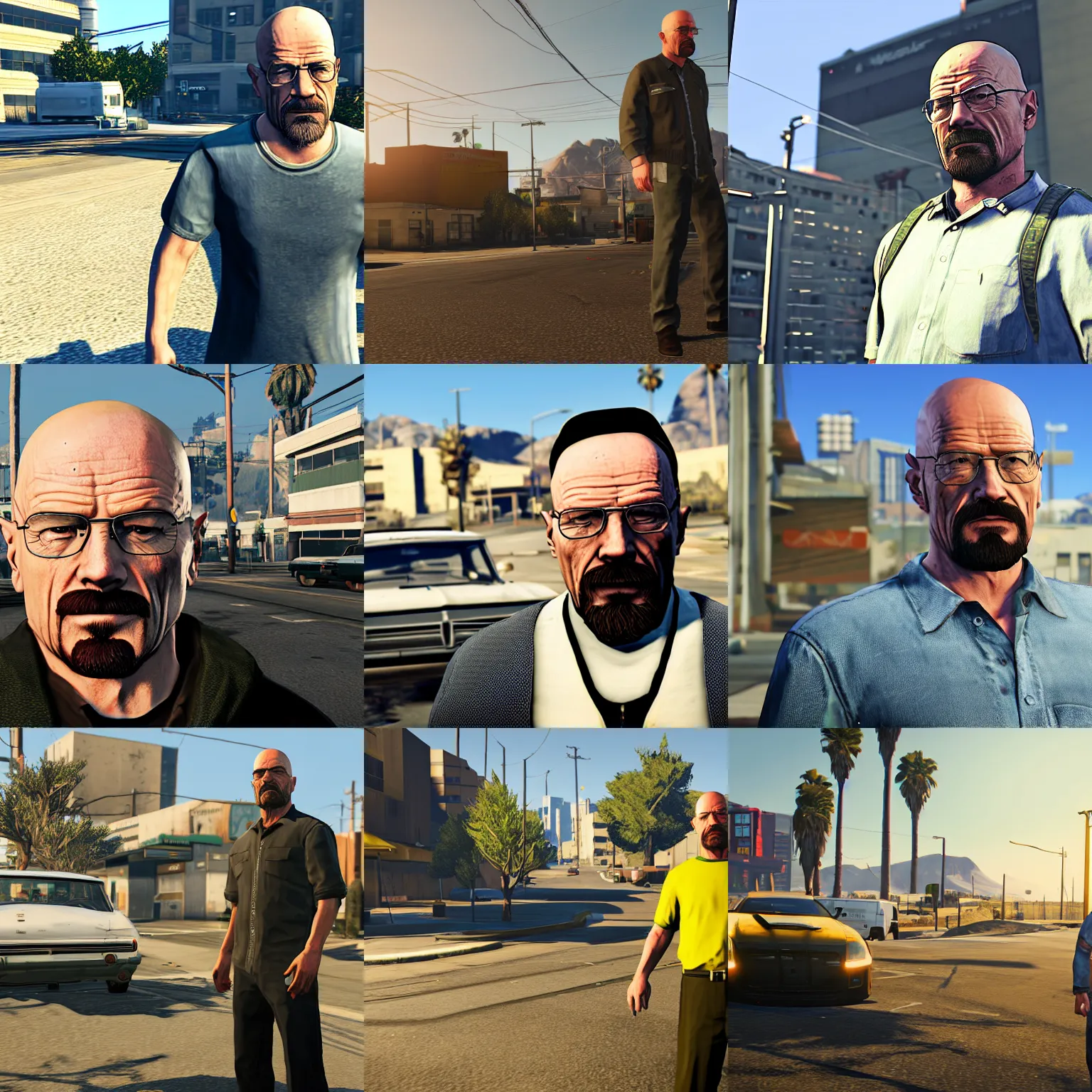Prompt: walter white in gta 5, downtown san andreas, unreal engine 5 detail, by gta 5