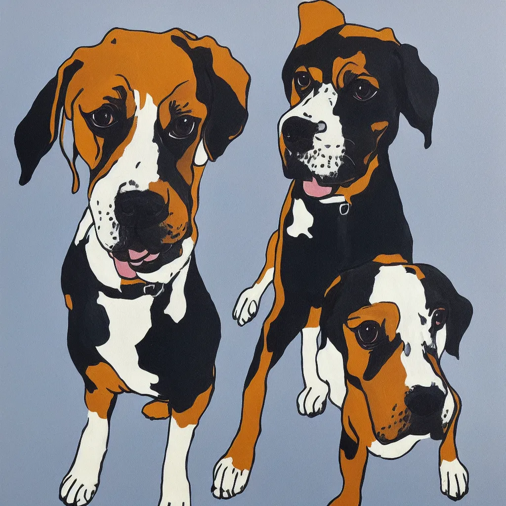 Prompt: painting of cute dog, full stature, in style of patrick caulfield, photorealistic