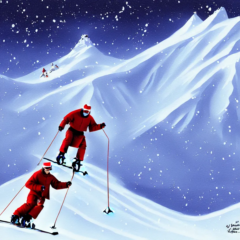 Image similar to pope skiing on a snowy mountain slope, digital painting, concept art, matte painting