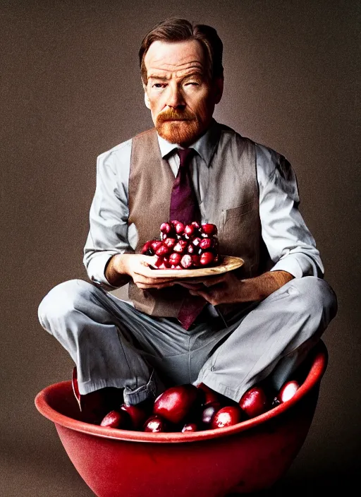 Prompt: tiny bryan cranston sitting inside a cranberry, food photography, natural light, sharp, detailed face, magazine, press, photo, steve mccurry, david lazar, canon, nikon, focus