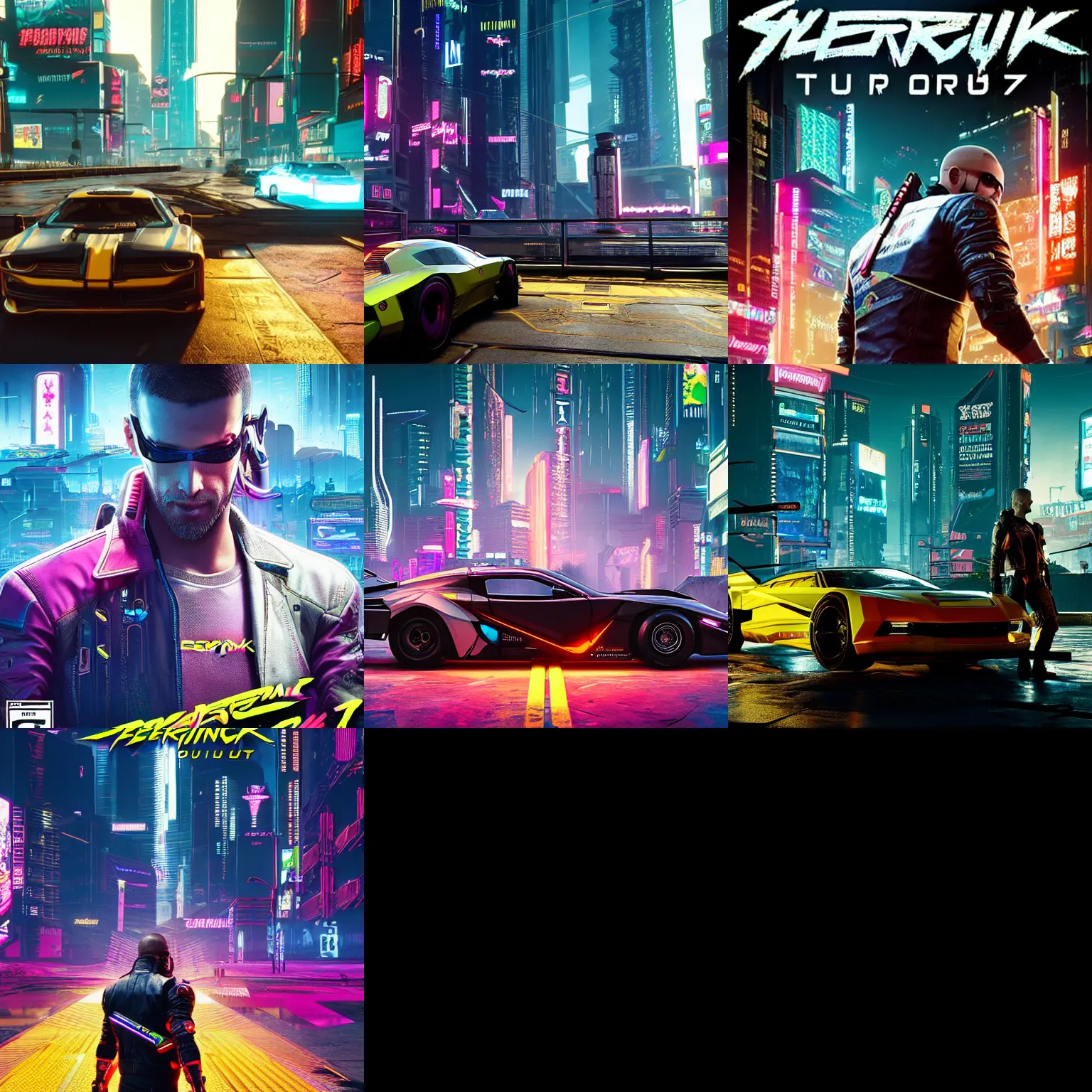 Prompt: Cyberpunk 2077 car Quadra Turbo-R V-Tech, driving down neon city dystopian, long distance shot , by Mead, Syd