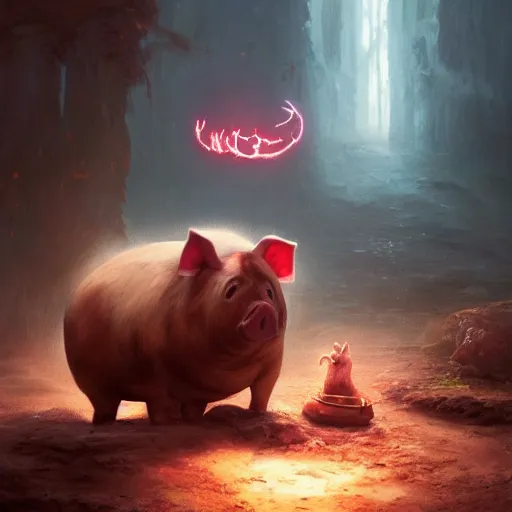 Image similar to oil painting of a Anthropomorphized pig casting an epic spell, sharp focus, heroic pose, fantasy style, octane render, volumetric lighting, 8k high definition, by greg rutkowski, highly detailed, trending on art Station, magic the gathering artwork, centered