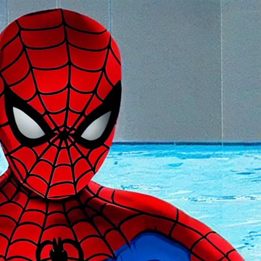 Prompt: photo real of spiderman swimming