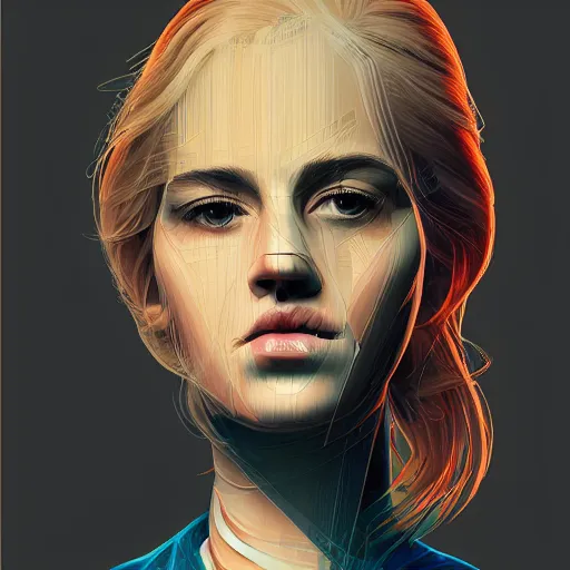 Image similar to Beautiful girl with blond hair profile picture by Mandelbrot, Benoit B., asymmetrical, Organic Painting , Matte Painting, geometric shapes, hard edges, street art, symmetric face, symmetric eyes, trending on the artstation:2 by Sachin Teng:4