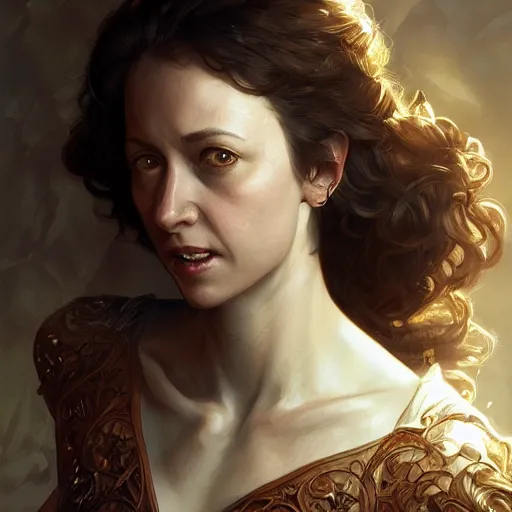 Prompt: ultra realistic illustration, kristen schaal from diablo and baldurs gate, intricate, elegant, highly detailed, digital painting, artstation, concept art, smooth, sharp focus, illustration, art by artgerm and greg rutkowski and alphonse mucha