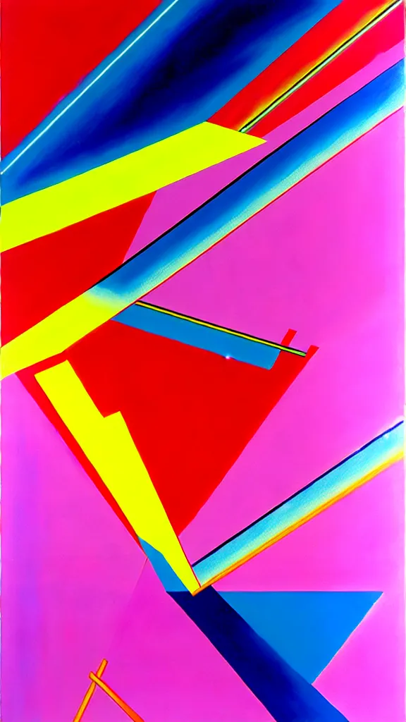 Image similar to an airbrush painting by James Rosenquist behance geometric abstract art vorticism neon and chrome 80s style