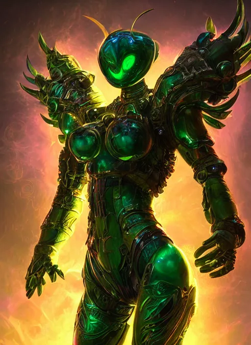 Image similar to mystical mechanical angel from league of legends, au naturel, hyper detailed, glowing green eyes, digital art, trending in artstation, cinematic lighting, studio quality, smooth render, unreal engine 5 rendered, octane rendered, art style by klimt and nixeu and ian sprigger and wlop and krenz cushart