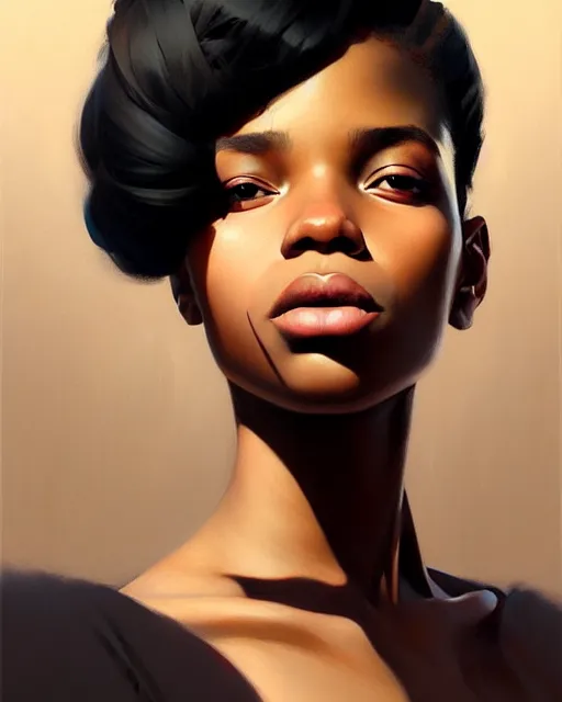 Image similar to stylized portrait of an artistic pose, composition, young black girl, realistic shaded, fine details, realistic shaded lighting poster by ilya kuvshinov, magali villeneuve, artgerm, jeremy lipkin and michael garmash and rob rey