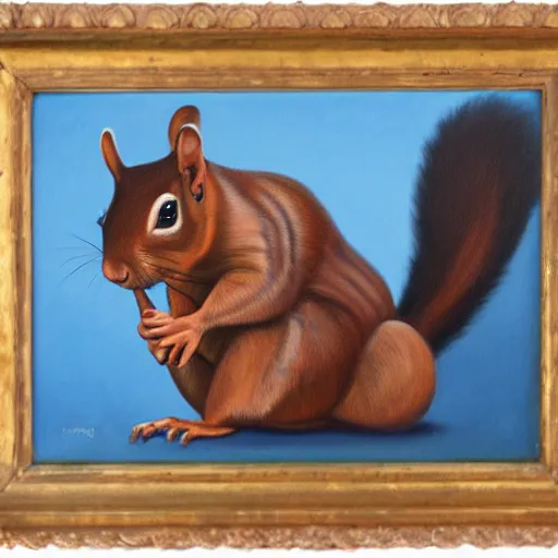 Image similar to oil painting of a muscular squirrel ripping its shirt off, 8 k, high quality