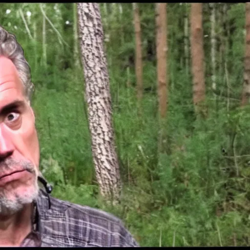 Prompt: trail cam footage of jordan peterson crying