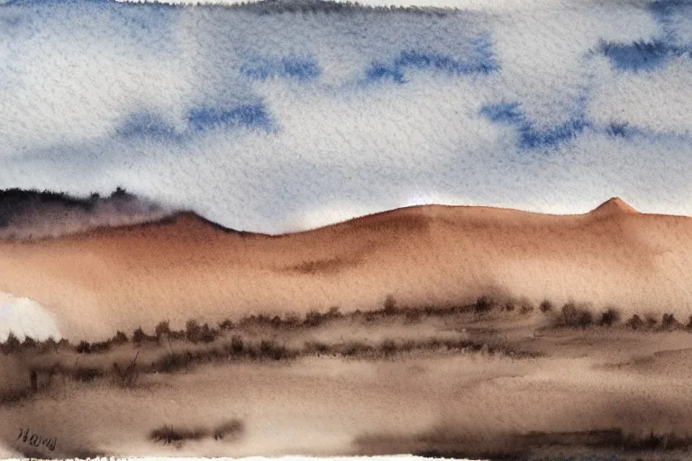 Prompt: watercolor on paper, barren landscape, omnious mood, artist hong gildong, year 2 0 1 9