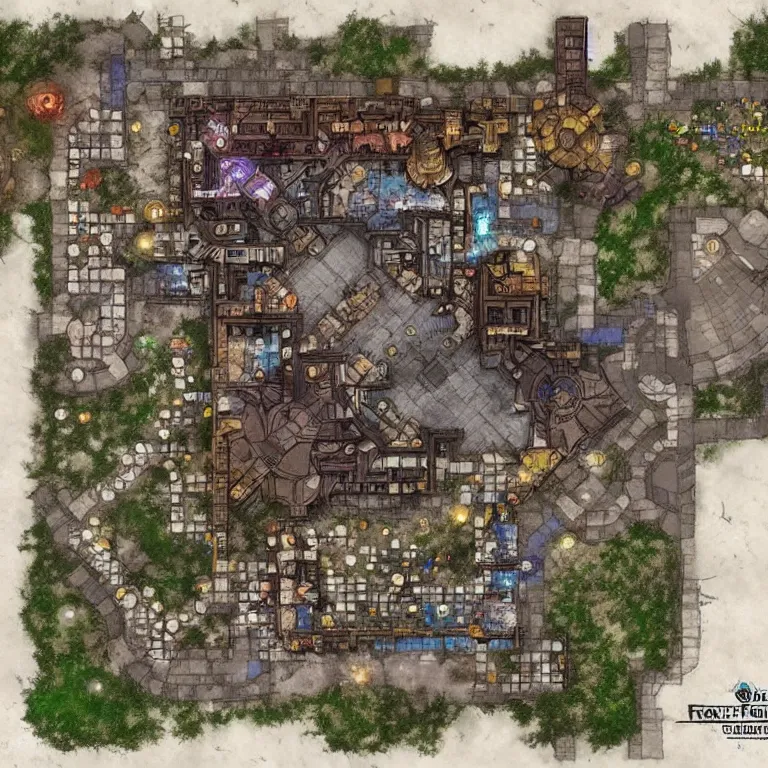 Image similar to full - color fantasy floor plan battle map of a market square, d & d, pathfinder, by jeff todd and greg rutkowski, trending on artstation, pinterest