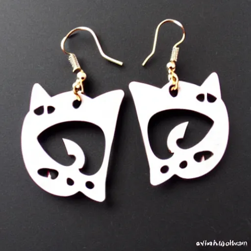 Image similar to 2d lasercut cat earrings, in the style of emi lomax, popular on artstation, popular on deviantart