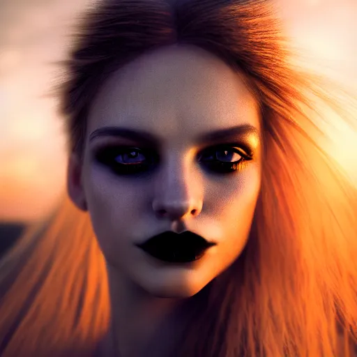 Prompt: photographic portrait of a stunningly beautiful gothic femalewith glowing eyes in soft dreamy light at sunset, contemporary fashion shoot, by edward robert hughes, annie leibovitz and steve mccurry, david lazar, jimmy nelsson, breathtaking, 8 k resolution, extremely detailed, beautiful, establishing shot, artistic, hyperrealistic, beautiful face, octane render