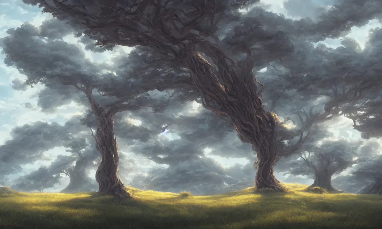 Prompt: wind blowing among trees, trending on artstation, 30mm, by Noah Bradley