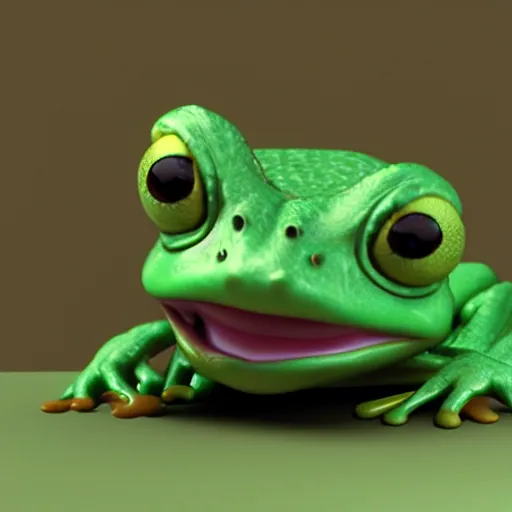 Prompt: 3d render of a happy frog eating sleeping, octane render