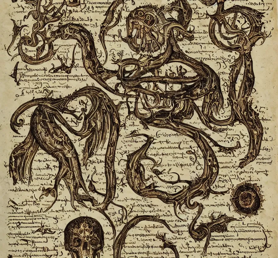 Prompt: estrange calligraphy, detailed, medieval, scary, fred rambaud, high detail, dramatic, blood letter, infographic, textbook, specimens, hortorium, scientific study