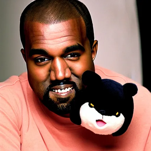 Image similar to Kanye West smiling and holding pikachu for a 1990s sitcom tv show, Studio Photograph, portrait C 12.0